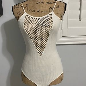 White bodysuit, mesh cut out